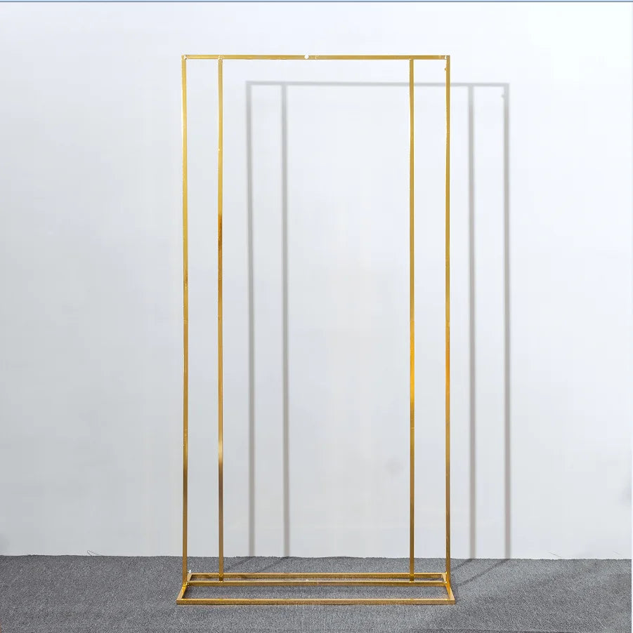 Wedding Arch Square Backdrop Balloon Stand, Shiny Metal, Gold Plating, Outdoor, Artificial Flower, Door Shelf Frame