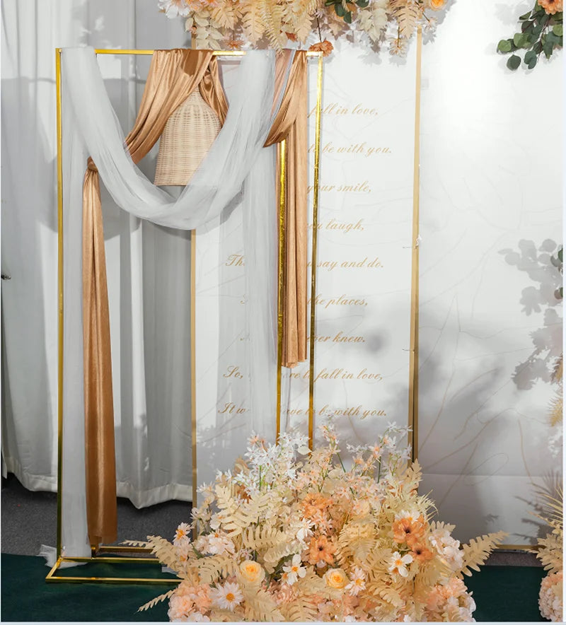 Wedding Arch Square Backdrop Balloon Stand, Shiny Metal, Gold Plating, Outdoor, Artificial Flower, Door Shelf Frame