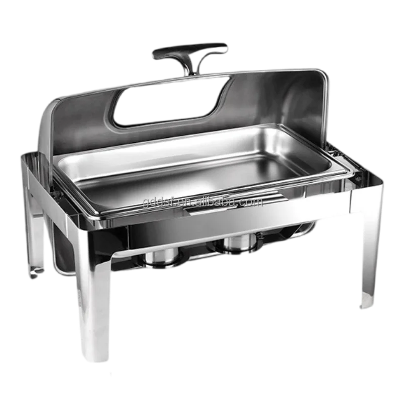 Factory Direct Dishes Chafing Dishes Buffet Catering Stainless Steel Round Roll Hot Pot Food Warmer Luxury Buffet Alcohol Stove
