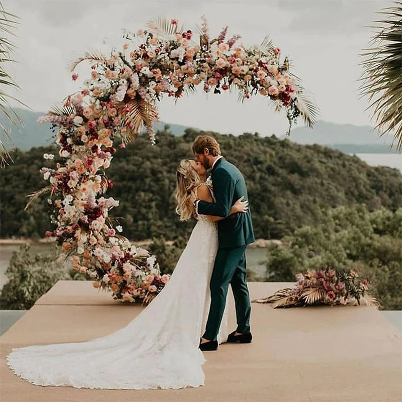 Balloon Arch Stand Curved Wedding Arch Backdrop Stand Moon Arch for Ceremony Birthday Party Bride Baby Shower Arch Backdrop Stan