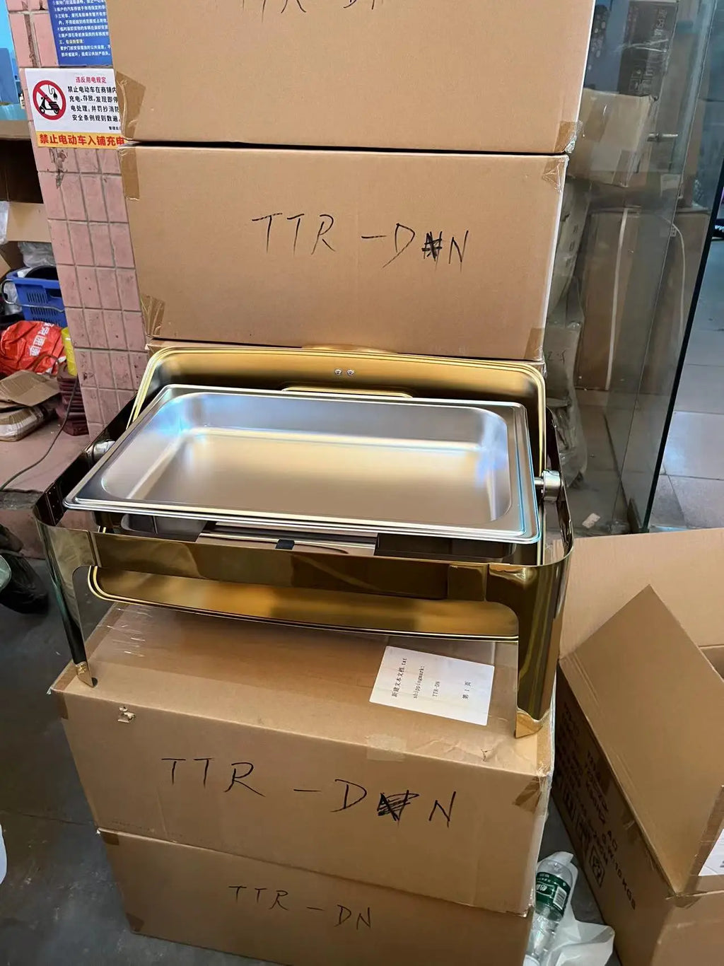 Restaurant Supplies Chafing Dish Food Warmer 9.0L Silver and Gold Stainless Steel Catering Buffet Rectangular Chafing Dish