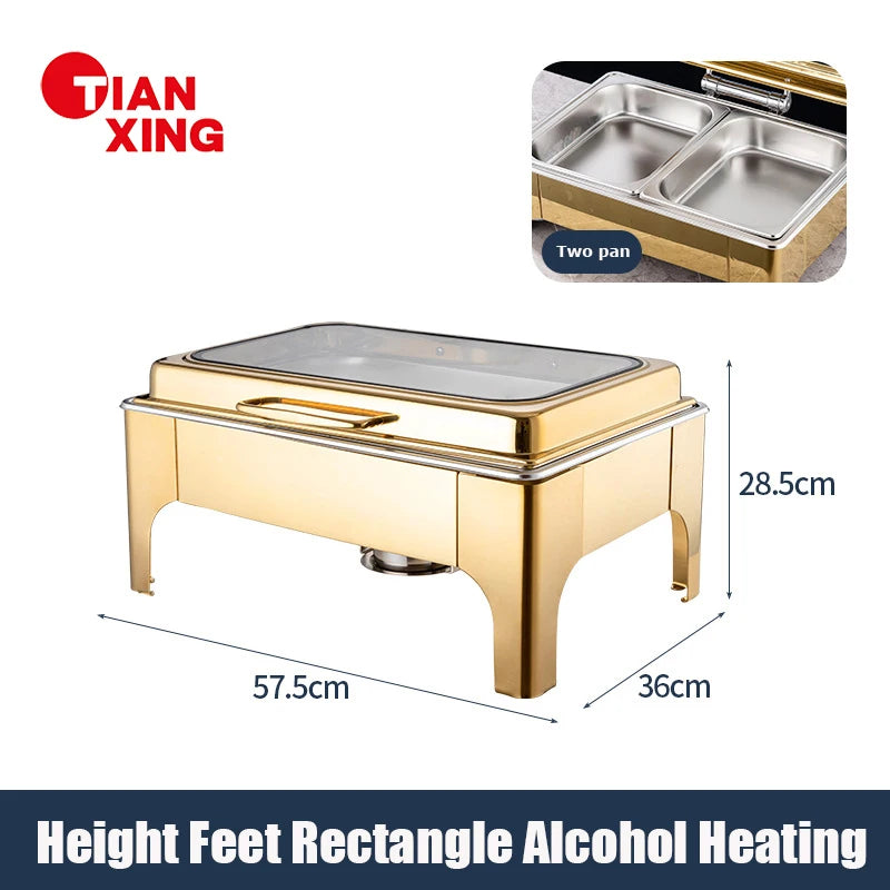 1pcs  Hotel Restaurant Supplies 9 Liter Buffet Food Warmer Chefing Dish Gold Hydraulic Chafing Dish for Catering