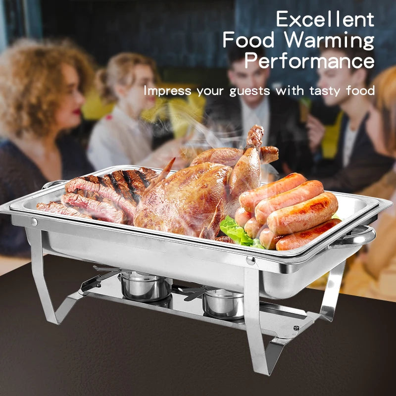 4pc Thickened Stainless Steel buffet Folding Buffet Stove Food Warmer Dinner Tray Electric Heating chafing dish