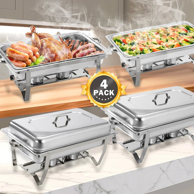 4pc Thickened Stainless Steel buffet Folding Buffet Stove Food Warmer Dinner Tray Electric Heating chafing dish