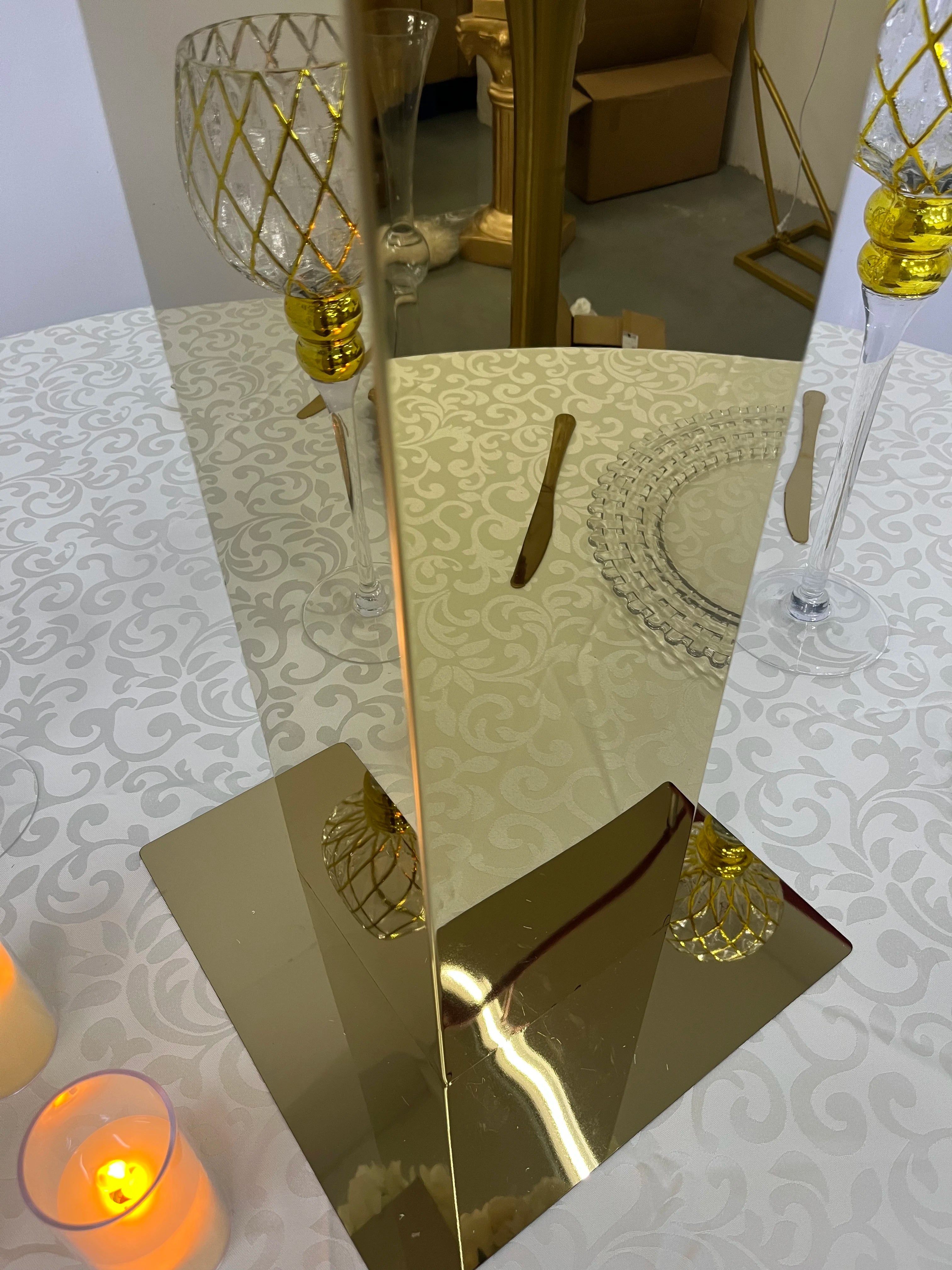 Set of 2 Gold Square Mirror Column Stainless Steel Table Decorations Wedding Tall Centerpiece Flower Stand