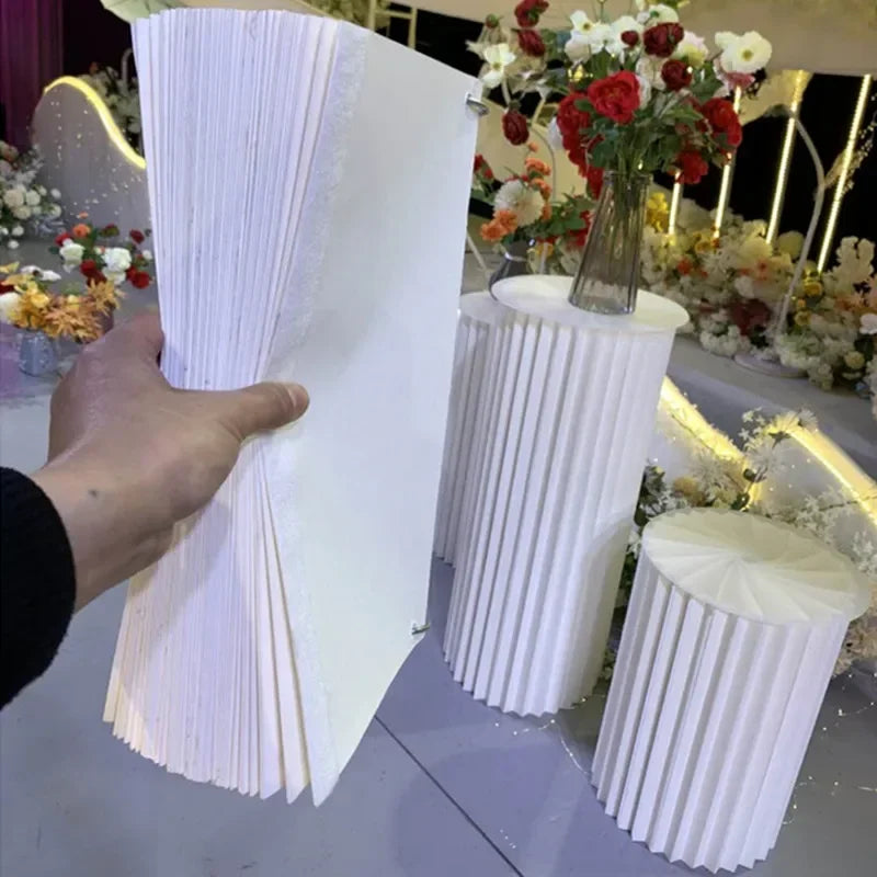 Elegant White Theme Wedding Decoration Centerpieces Paper Roman Column Folding Curve Design Cake Dessert Table Rack