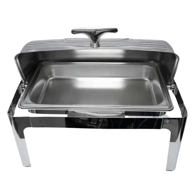 Factory Direct Dishes Chafing Dishes Buffet Catering Stainless Steel Round Roll Hot Pot Food Warmer Luxury Buffet Alcohol Stove