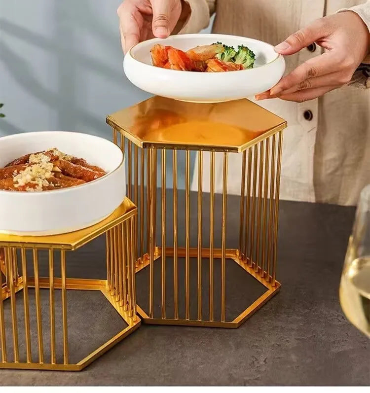 Golden Cylinder Metal Buffet Fruit Cold Dish Stand Dessert Display Shelf Dim Sum Frame Cake Rack Wedding Birthday Party Decor