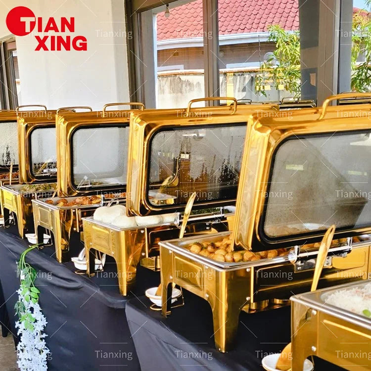 1pcs  Hotel Restaurant Supplies 9 Liter Buffet Food Warmer Chefing Dish Gold Hydraulic Chafing Dish for Catering