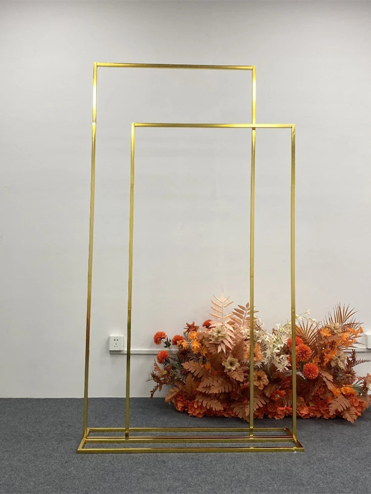 Wedding Arch Backdrop Balloon Flowers Stand Background Shiny Gold Plating Outdoor Flower Door Shelf Frame Party Decor