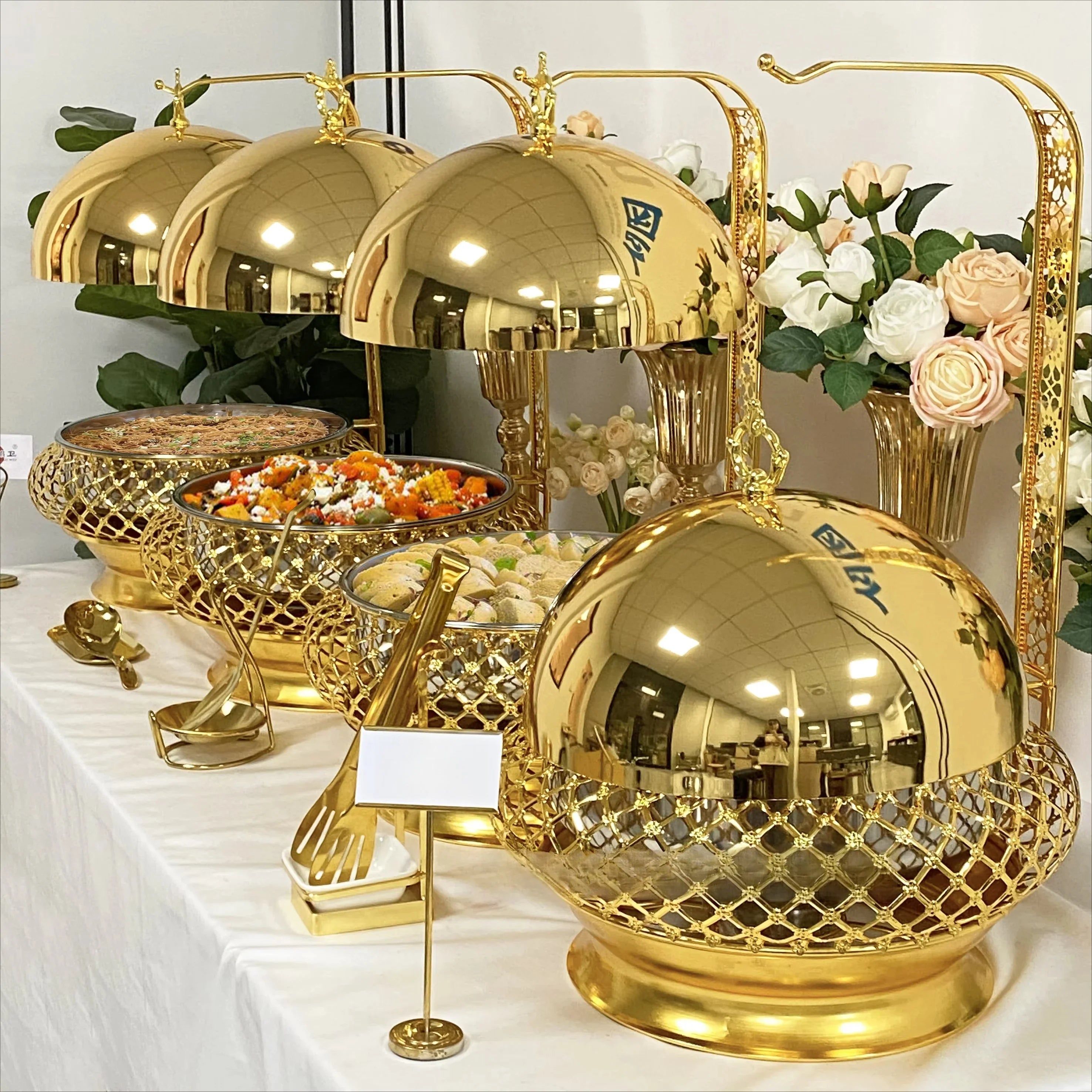 Wedding party luxury supply hot pot buffet warmer catering stainless steel hanging hot pot factory