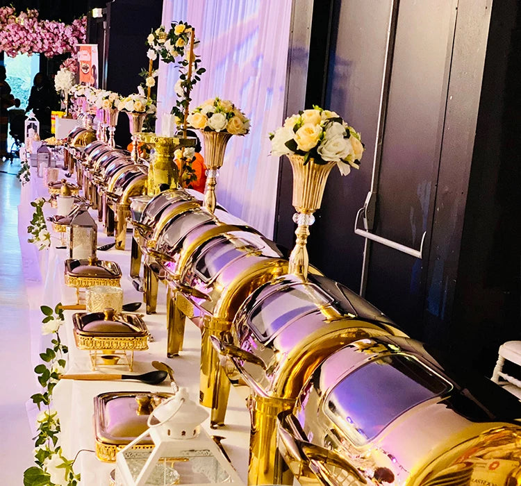 Restaurant Supplies Chafing Dish Food Warmer 9.0L Silver and Gold Stainless Steel Catering Buffet Rectangular Chafing Dish