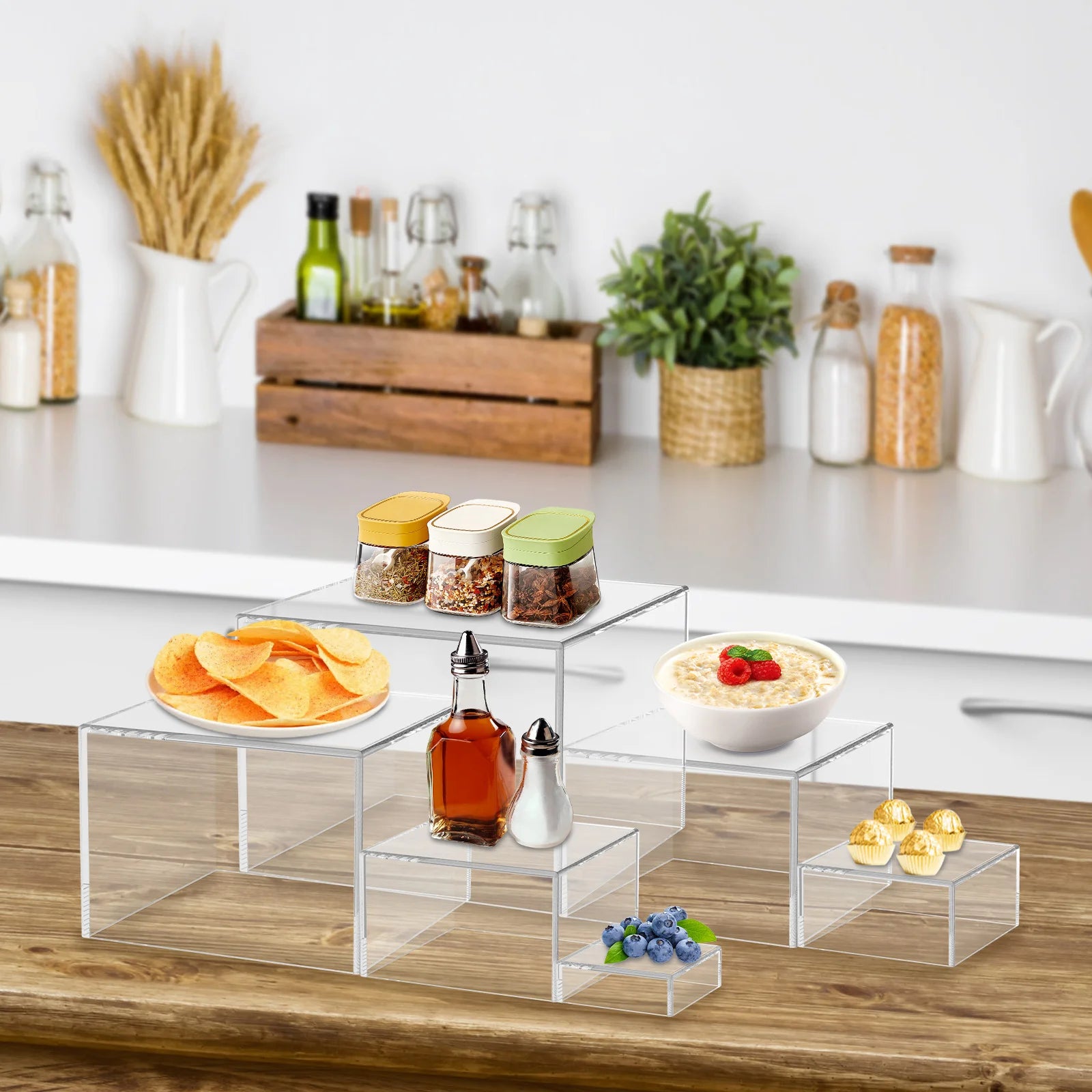 6pcs Acrylic Buffet Riser Food Display Stands Stackable Table Dessert Cake Party Buffet Display Decorating Box 6 Different Sizes