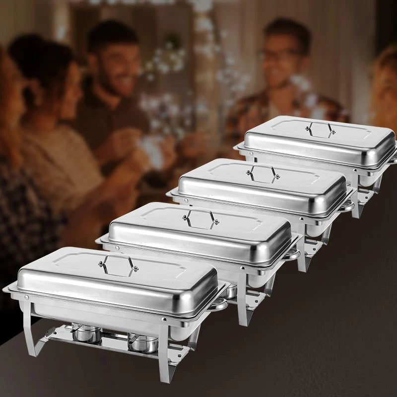 4pc Thickened Stainless Steel buffet Folding Buffet Stove Food Warmer Dinner Tray Electric Heating chafing dish
