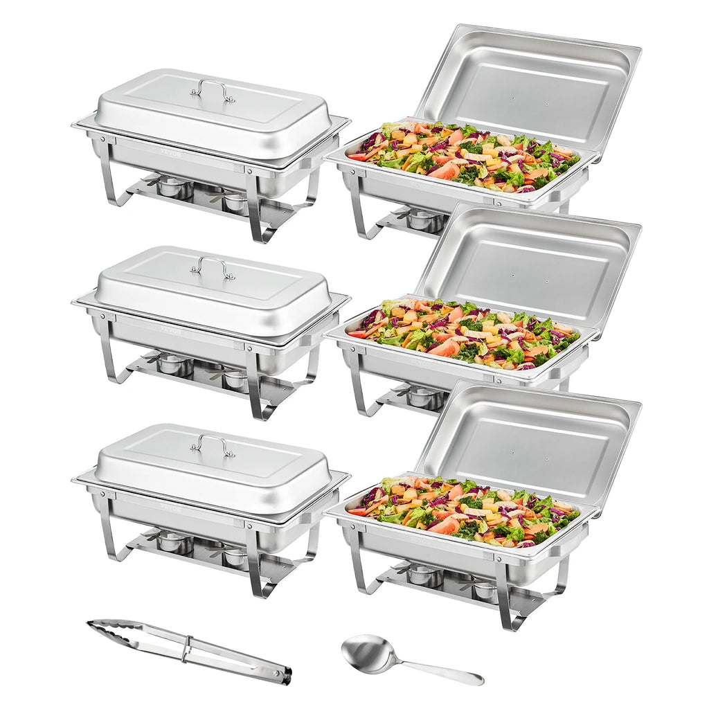 VEVOR 8QT Rectangle Chafing Dish 4/6 Packs Stainless Steel  Chafer with Full Size Pans Catering Buffet Set Food Warmer Server