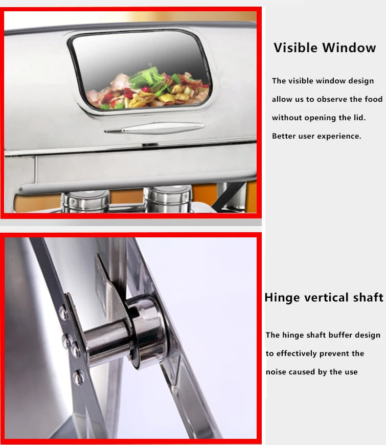 Restaurant Supplies Chafing Dish Food Warmer 9.0L Silver and Gold Stainless Steel Catering Buffet Rectangular Chafing Dish