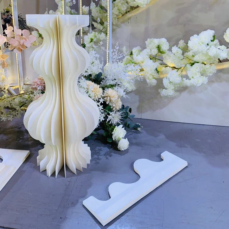 Elegant White Theme Wedding Decoration Centerpieces Paper Roman Column Folding Curve Design Cake Dessert Table Rack