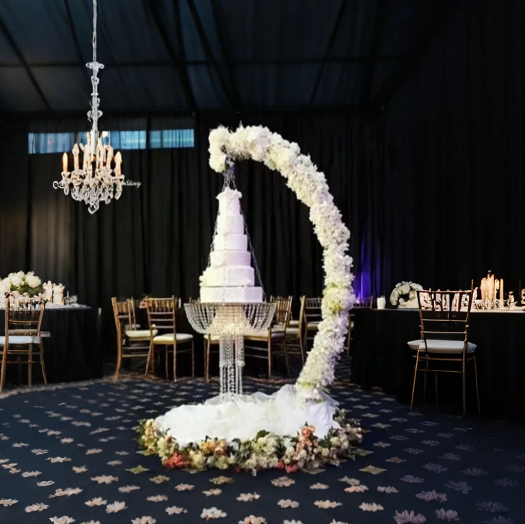 Wedding Birthday Cake Stand Centerpiece - Crescent Shape Party Decoration for Mother's Day, Family Celebration, Elegant Design