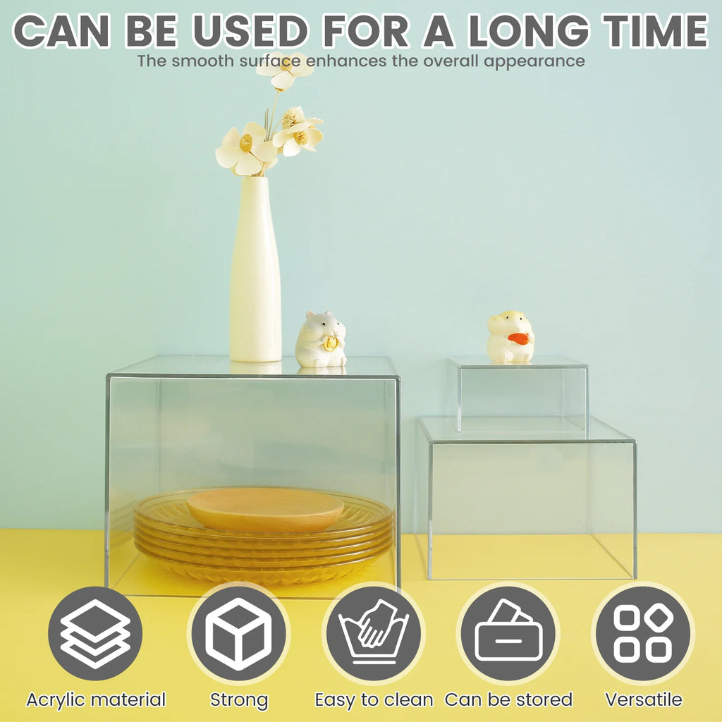 6PCS/Set Buffet Risers Stackable Buffet Stands Reusable Food Stands Acrylic Box 6 Different Sizes Acrylic Box with Hollow Bottom