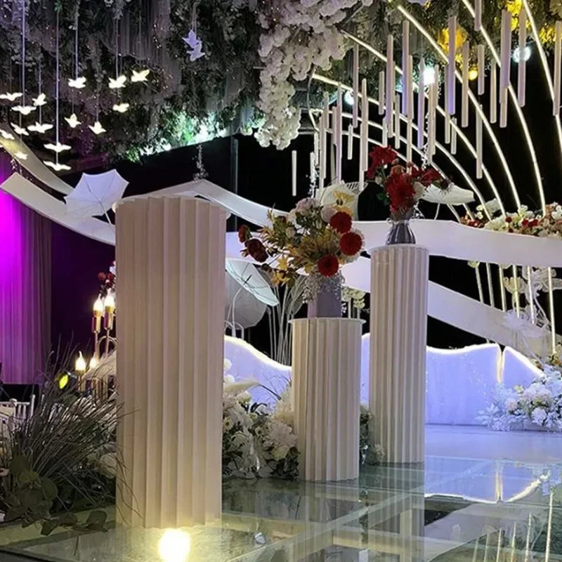 Elegant White Theme Wedding Decoration Centerpieces Paper Roman Column Folding Curve Design Cake Dessert Table Rack
