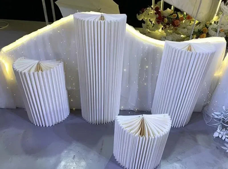 Elegant White Theme Wedding Decoration Centerpieces Paper Roman Column Folding Curve Design Cake Dessert Table Rack