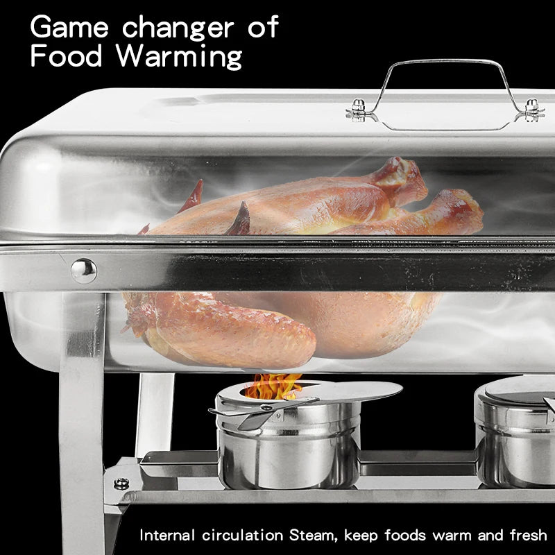 4pc Thickened Stainless Steel buffet Folding Buffet Stove Food Warmer Dinner Tray Electric Heating chafing dish
