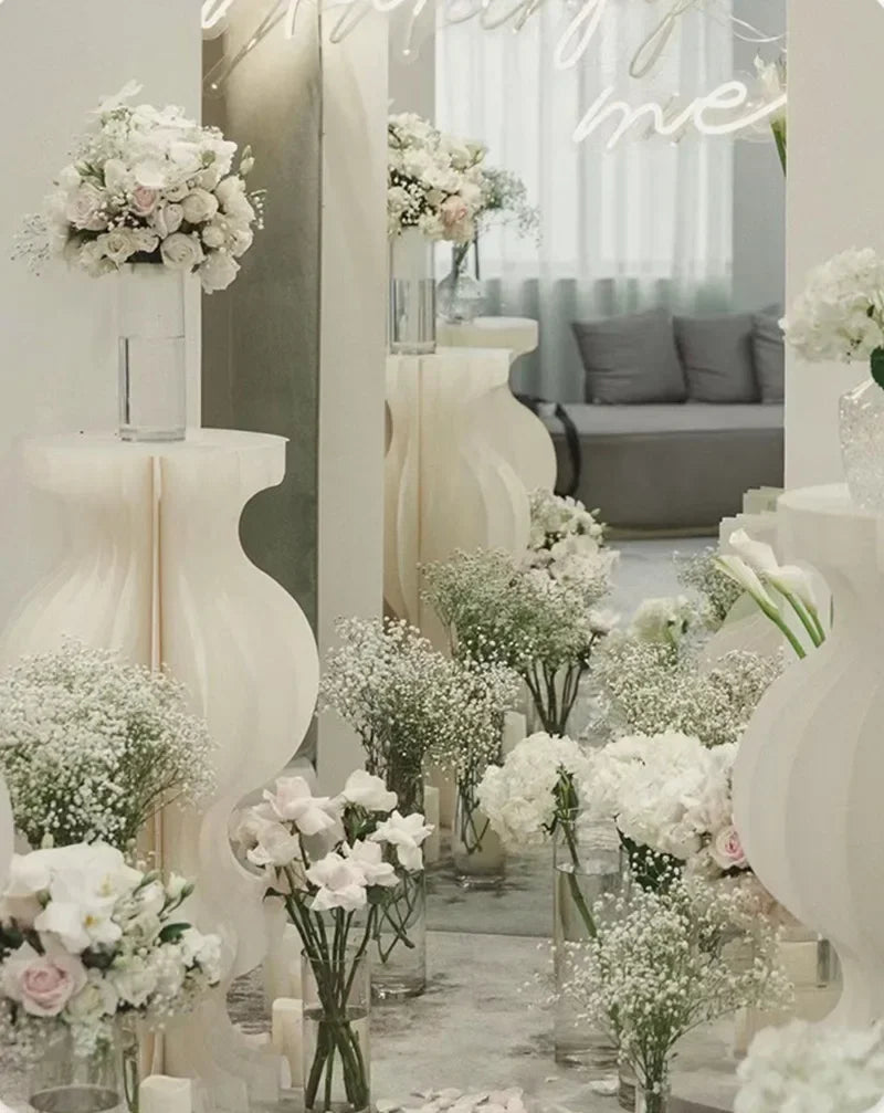 Elegant White Theme Wedding Decoration Centerpieces Paper Roman Column Folding Curve Design Cake Dessert Table Rack