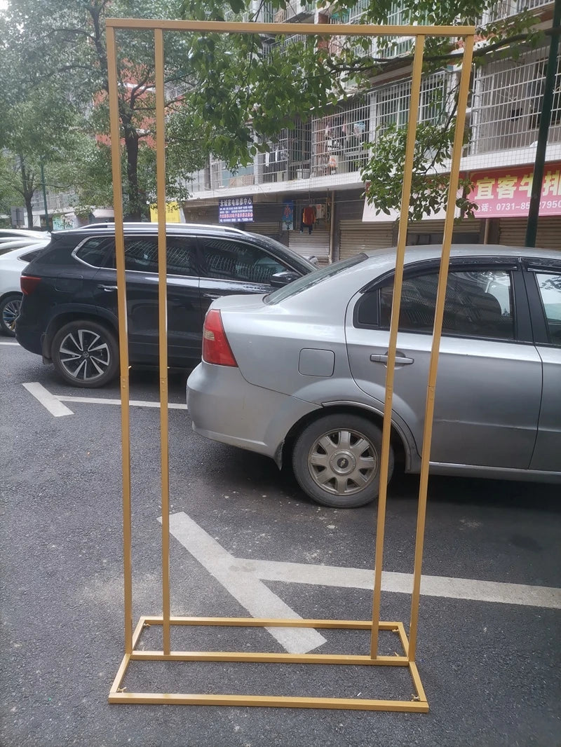 Wedding Arch Square Backdrop Balloon Stand, Shiny Metal, Gold Plating, Outdoor, Artificial Flower, Door Shelf Frame