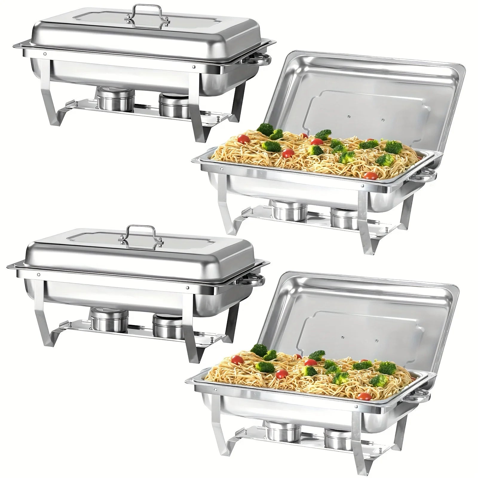 4 Pack 8QT Chafing Dish Buffet Set Stainless Steel Food Warmer Chafer Complete  Chafing Fuel Holder for Party Catering,