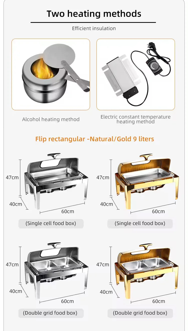 Roll Top Design Restaurant Hotel Chafing Dish Buffet Gold Display Equipment Food Warmer Catering Chafing Dish Set