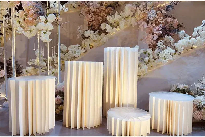 Elegant White Theme Wedding Decoration Centerpieces Paper Roman Column Folding Curve Design Cake Dessert Table Rack