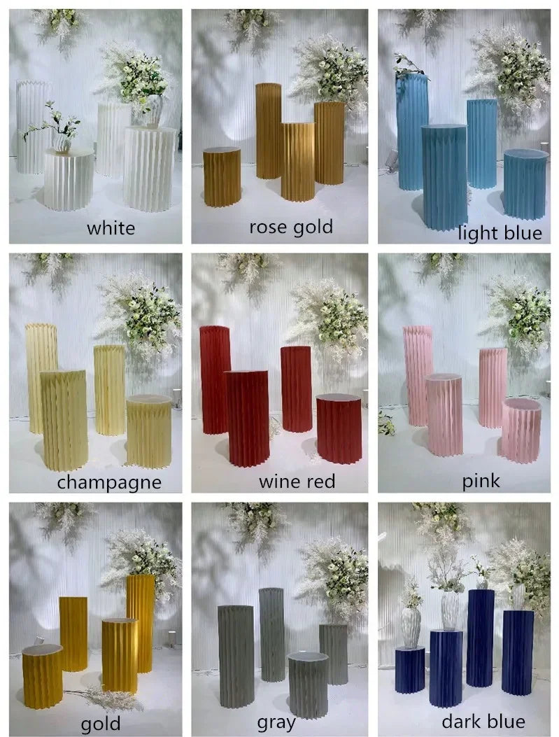Elegant White Theme Wedding Decoration Centerpieces Paper Roman Column Folding Curve Design Cake Dessert Table Rack
