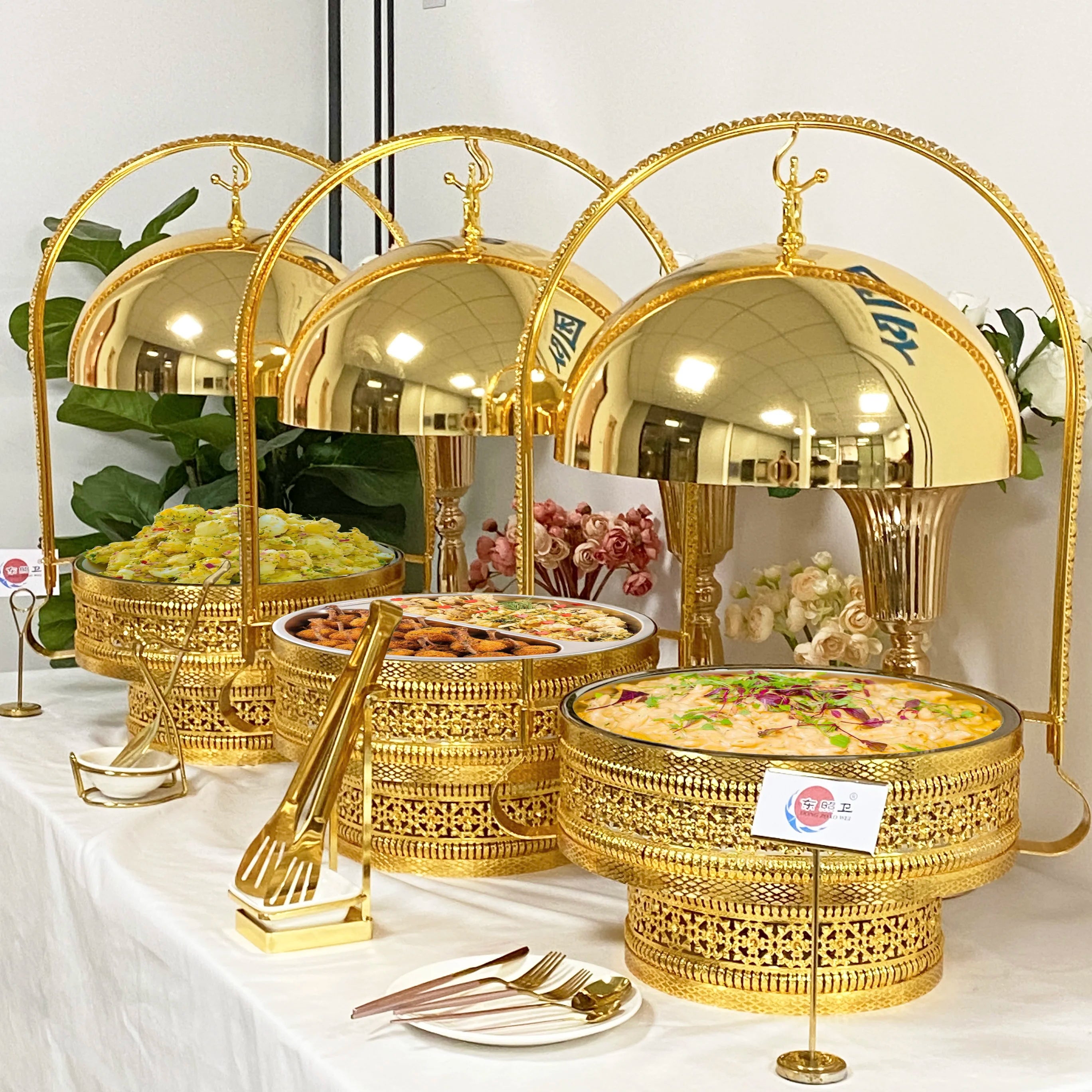 1 pcs Other Hotel Luxury Gold Chafing Dish Buffet Set 8L Hanging Serving Dishes Food Warmer Chaffing Dishes for Catering