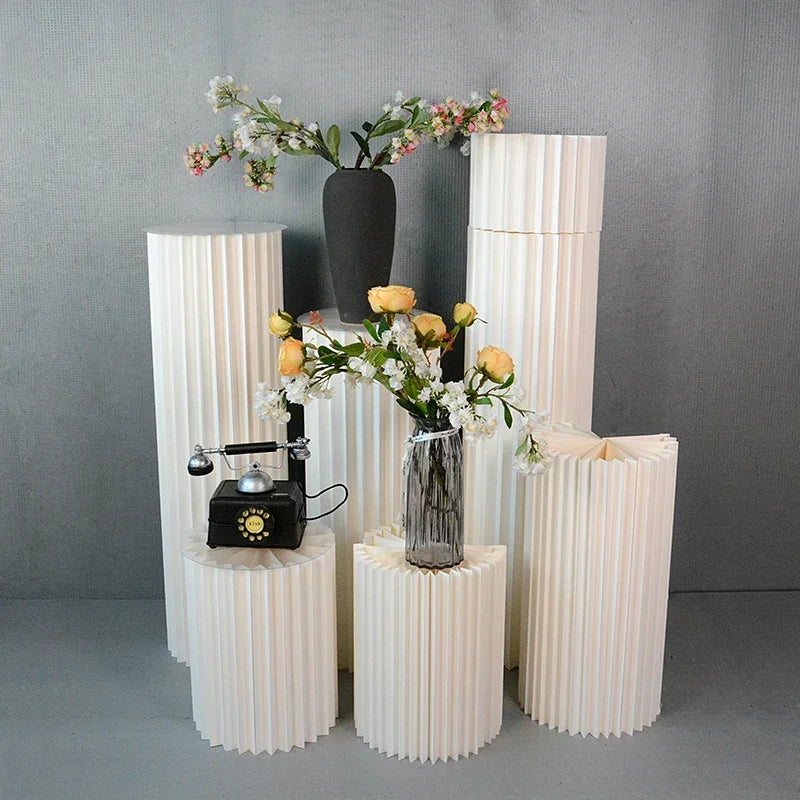 Elegant White Theme Wedding Decoration Centerpieces Paper Roman Column Folding Curve Design Cake Dessert Table Rack