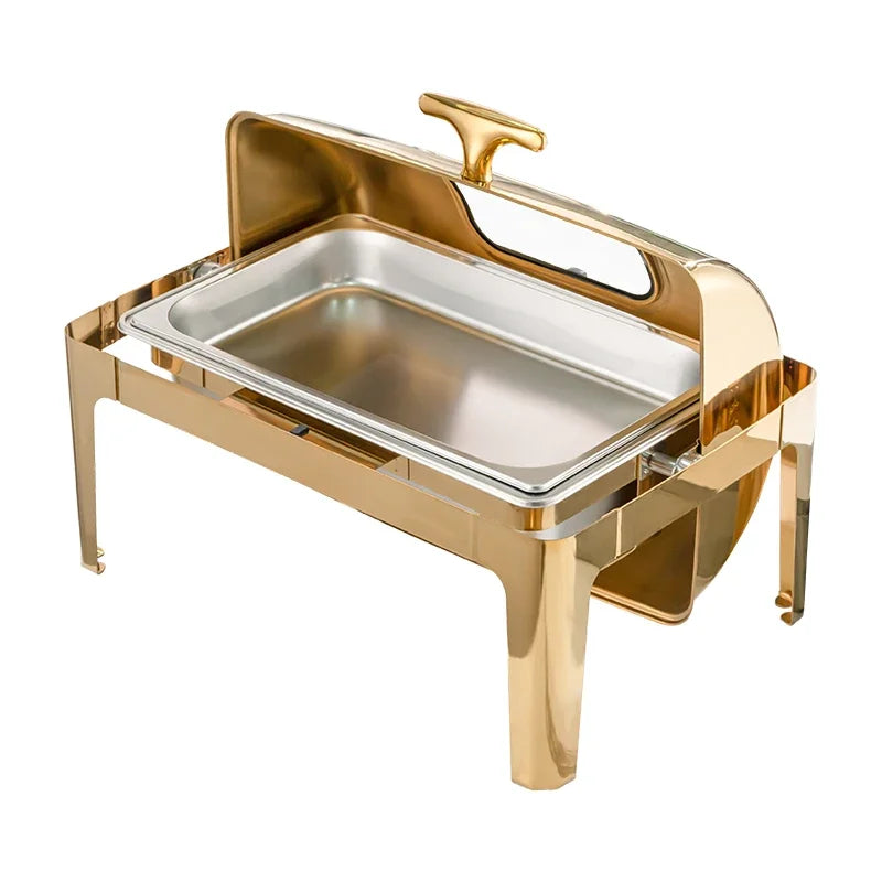 Roll Top Design Restaurant Hotel Chafing Dish Buffet Gold Display Equipment Food Warmer Catering Chafing Dish Set