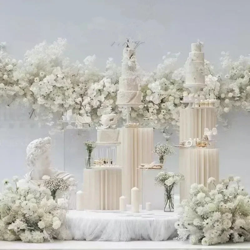 Elegant White Theme Wedding Decoration Centerpieces Paper Roman Column Folding Curve Design Cake Dessert Table Rack