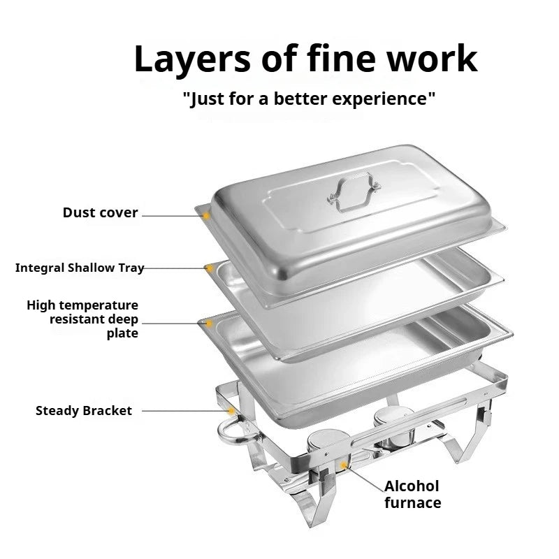 Portable Buffet Chafing Dish, Food Grade SS 1/2/3 Compartment, Alcohol Burner for Outdoor Party,Commercial for Hotel Restaurant