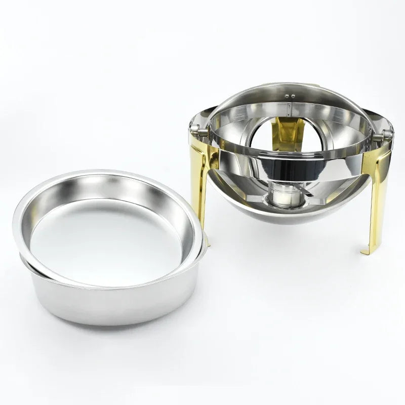Roll Top Chafing Dish Stainless Steel Round Buffet Food Warmer With Electric / Alcohol Furnace