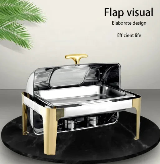 Restaurant Supplies Chafing Dish Food Warmer 9.0L Silver and Gold Stainless Steel Catering Buffet Rectangular Chafing Dish