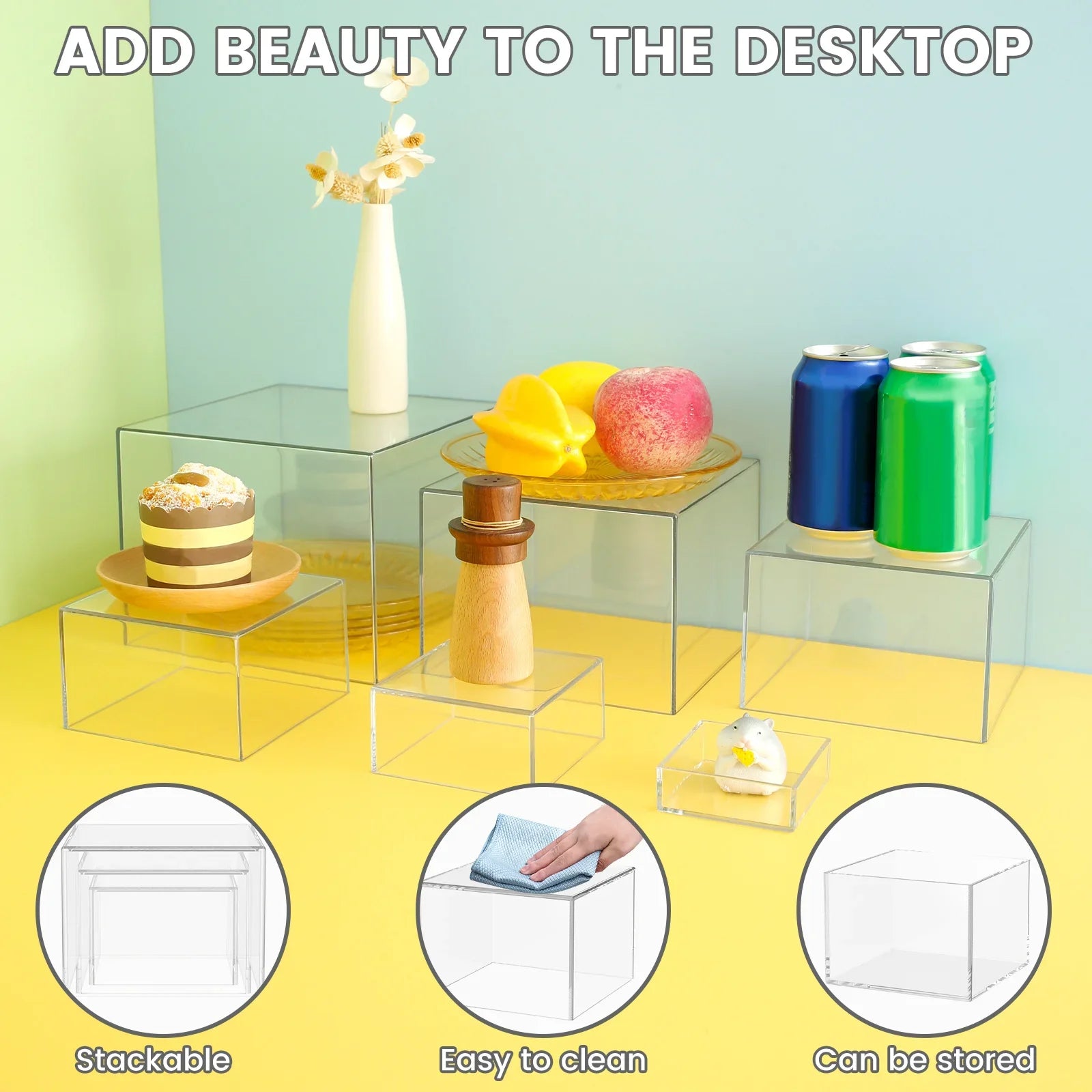 6pcs Acrylic Buffet Riser Food Display Stands Stackable Table Dessert Cake Party Buffet Display Decorating Box 6 Different Sizes