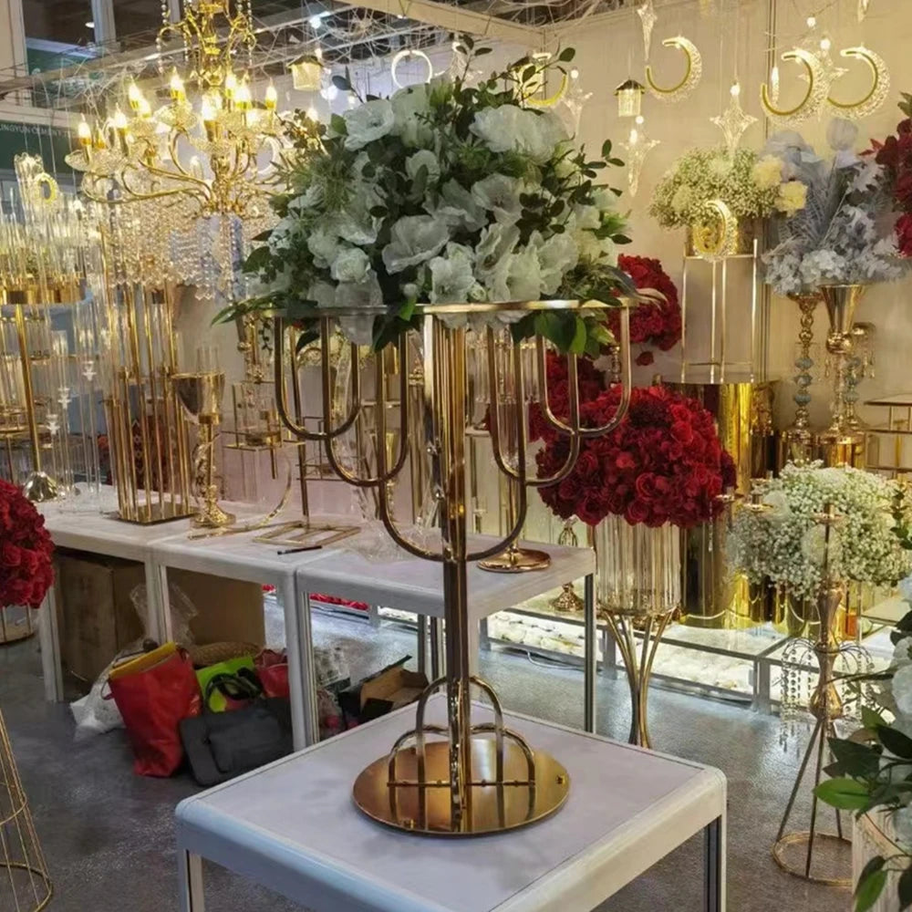 5 PCS Wedding Table Centerpieces 43 Inches IEvent Road Lead Party Metal Gold Modern Flower Stand Vase Centerpieces For Decor