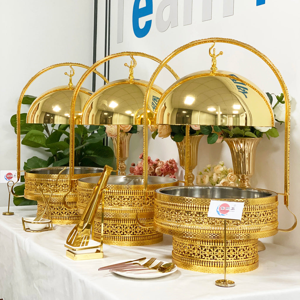 1 pcs Other Hotel Luxury Gold Chafing Dish Buffet Set 8L Hanging Serving Dishes Food Warmer Chaffing Dishes for Catering