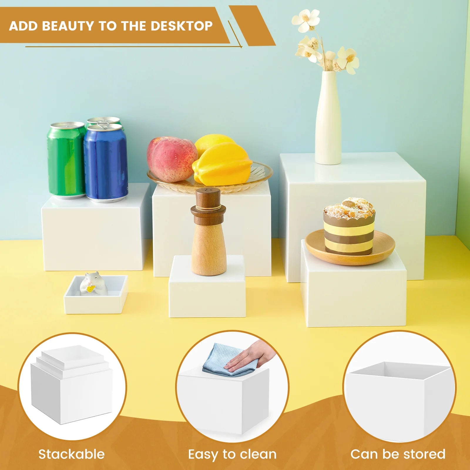 6PCS/Set Buffet Risers Stackable Buffet Stands Reusable Food Stands Acrylic Box 6 Different Sizes Acrylic Box with Hollow Bottom