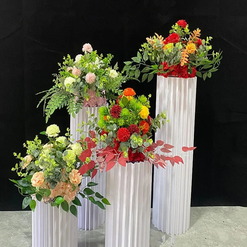 Elegant White Theme Wedding Decoration Centerpieces Paper Roman Column Folding Curve Design Cake Dessert Table Rack