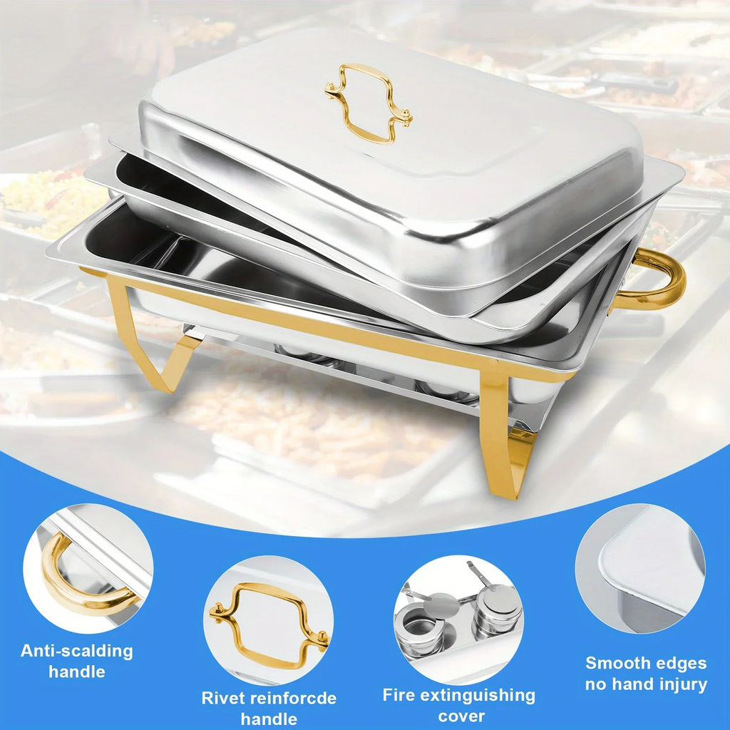 4 Pack 8QT Chafing Dish Buffet Set Stainless Steel Food Warmer Chafer Complete  Chafing Fuel Holder for Party Catering,