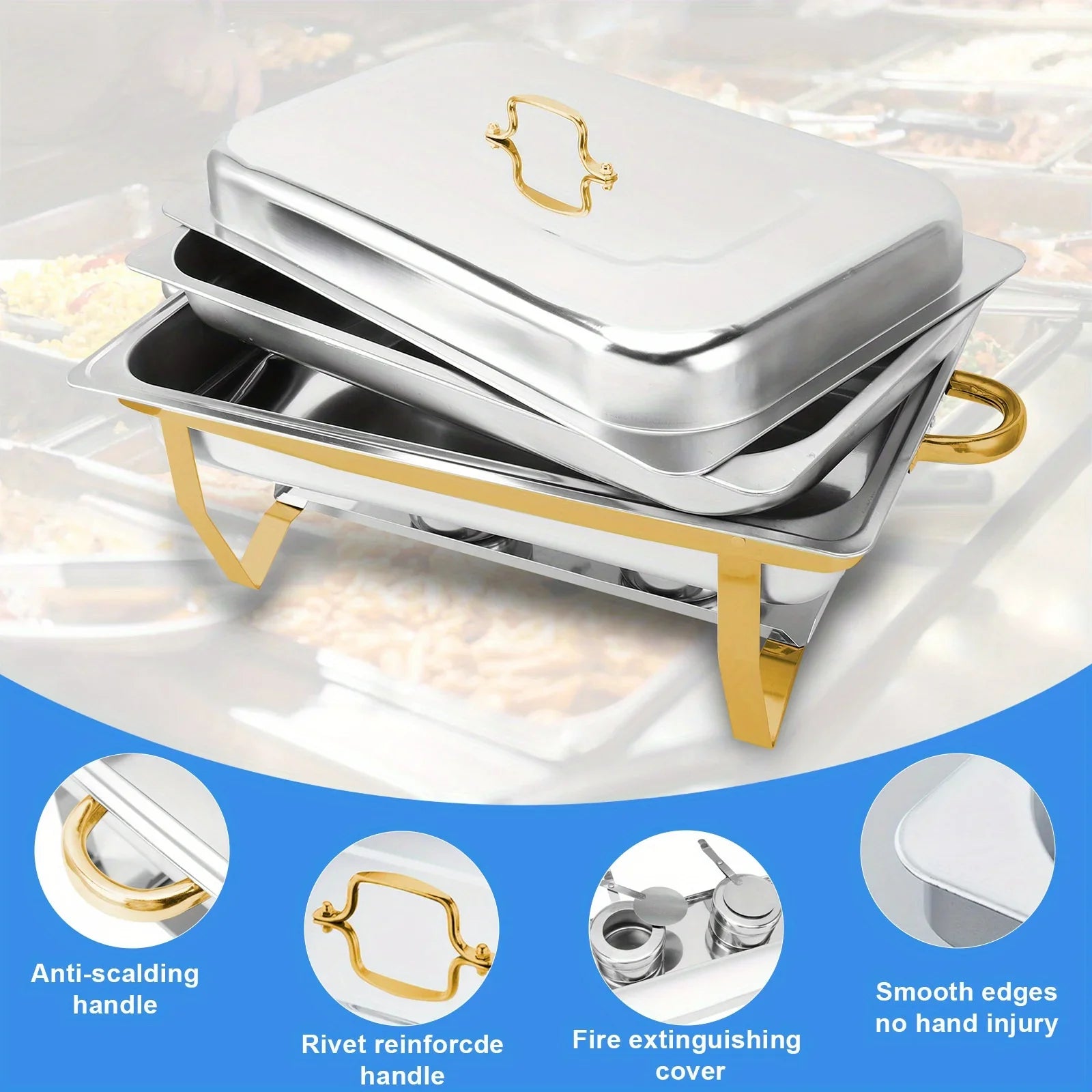 4 Pack 8QT Chafing Dish Buffet Set Stainless Steel Food Warmer Chafer Complete  Chafing Fuel Holder for Party Catering,