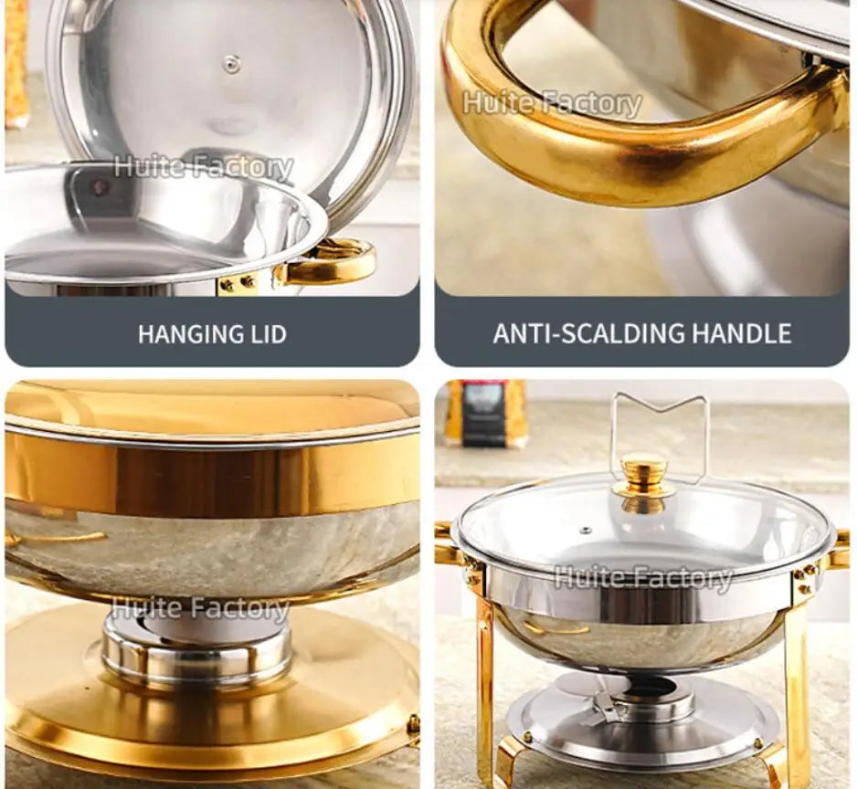 4 Pack Chafing Dish Buffet Set Stainless Steel Chafer w/2 Full Size Pan Round Catering Warmer Server for Party Outdoor picnic