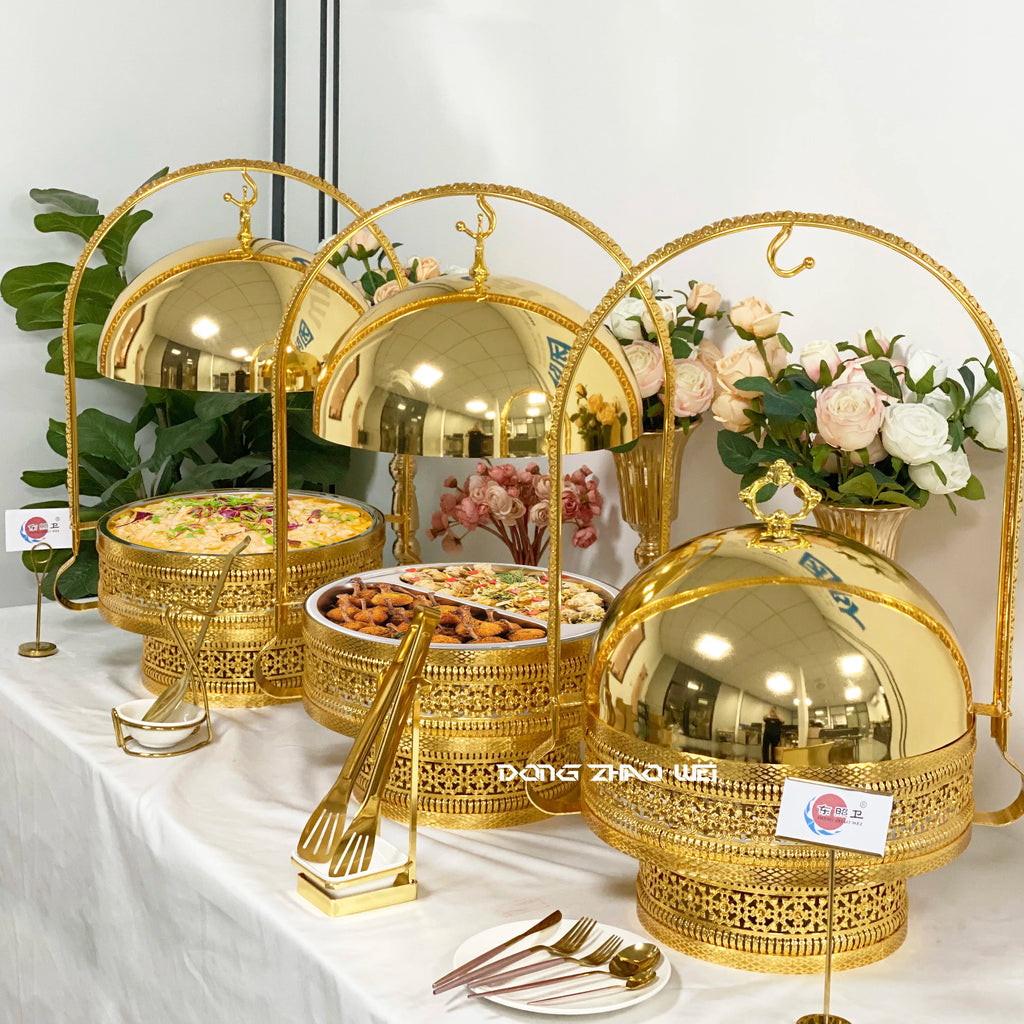 1 pcs Other Hotel Luxury Gold Chafing Dish Buffet Set 8L Hanging Serving Dishes Food Warmer Chaffing Dishes for Catering