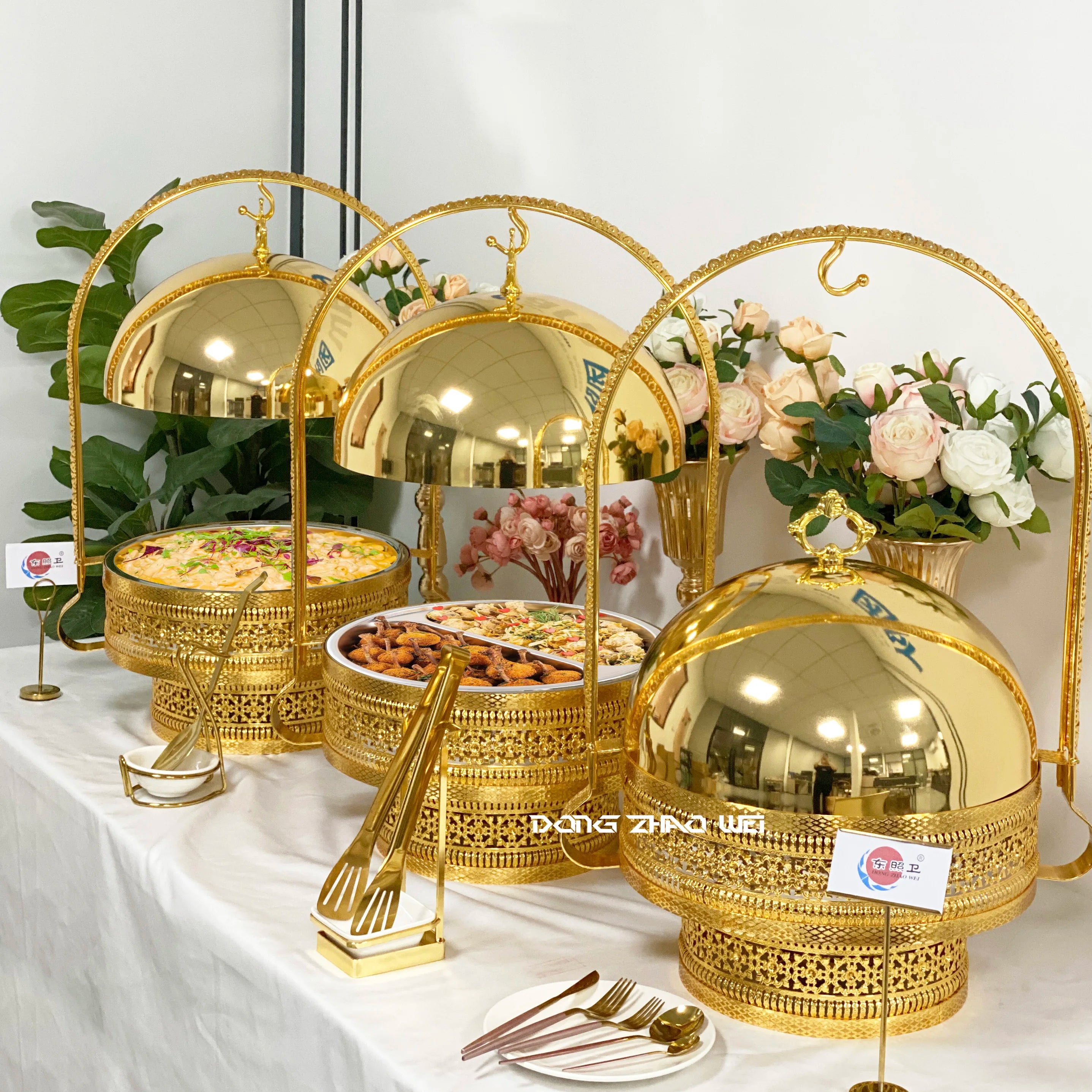 1 pcs Other Hotel Luxury Gold Chafing Dish Buffet Set 8L Hanging Serving Dishes Food Warmer Chaffing Dishes for Catering