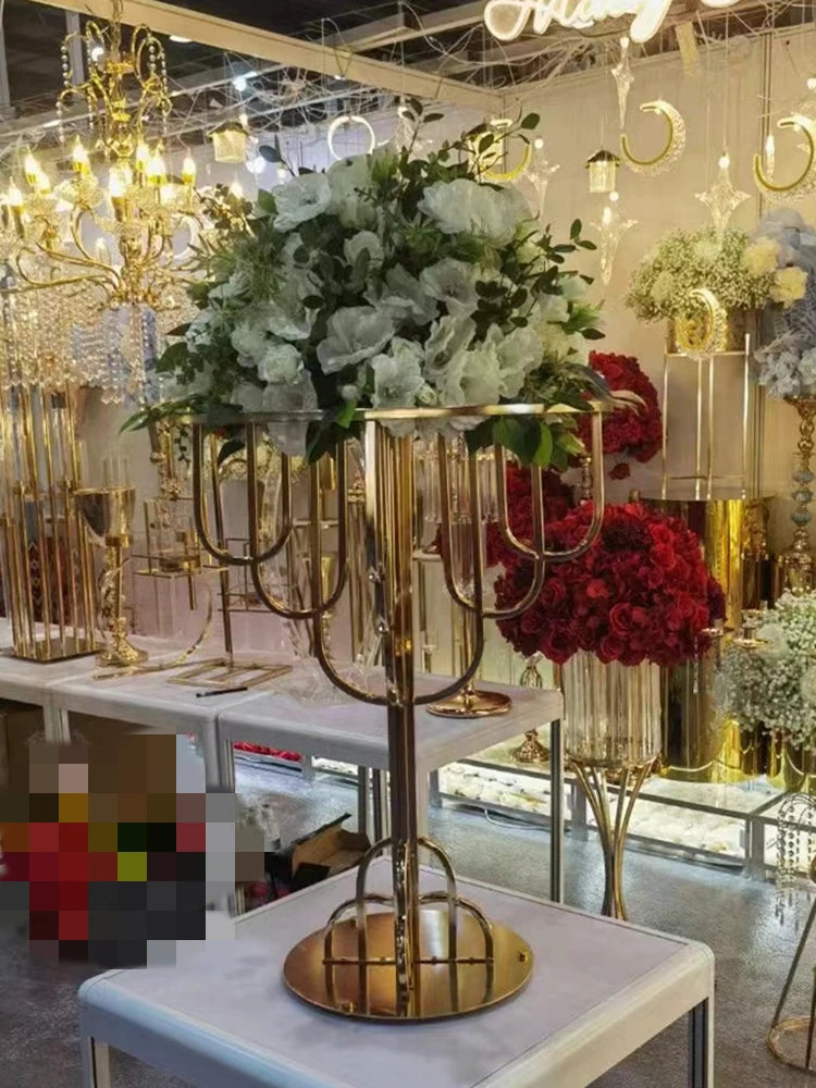 5 PCS Wedding Table Centerpieces 43 Inches IEvent Road Lead Party Metal Gold Modern Flower Stand Vase Centerpieces For Decor